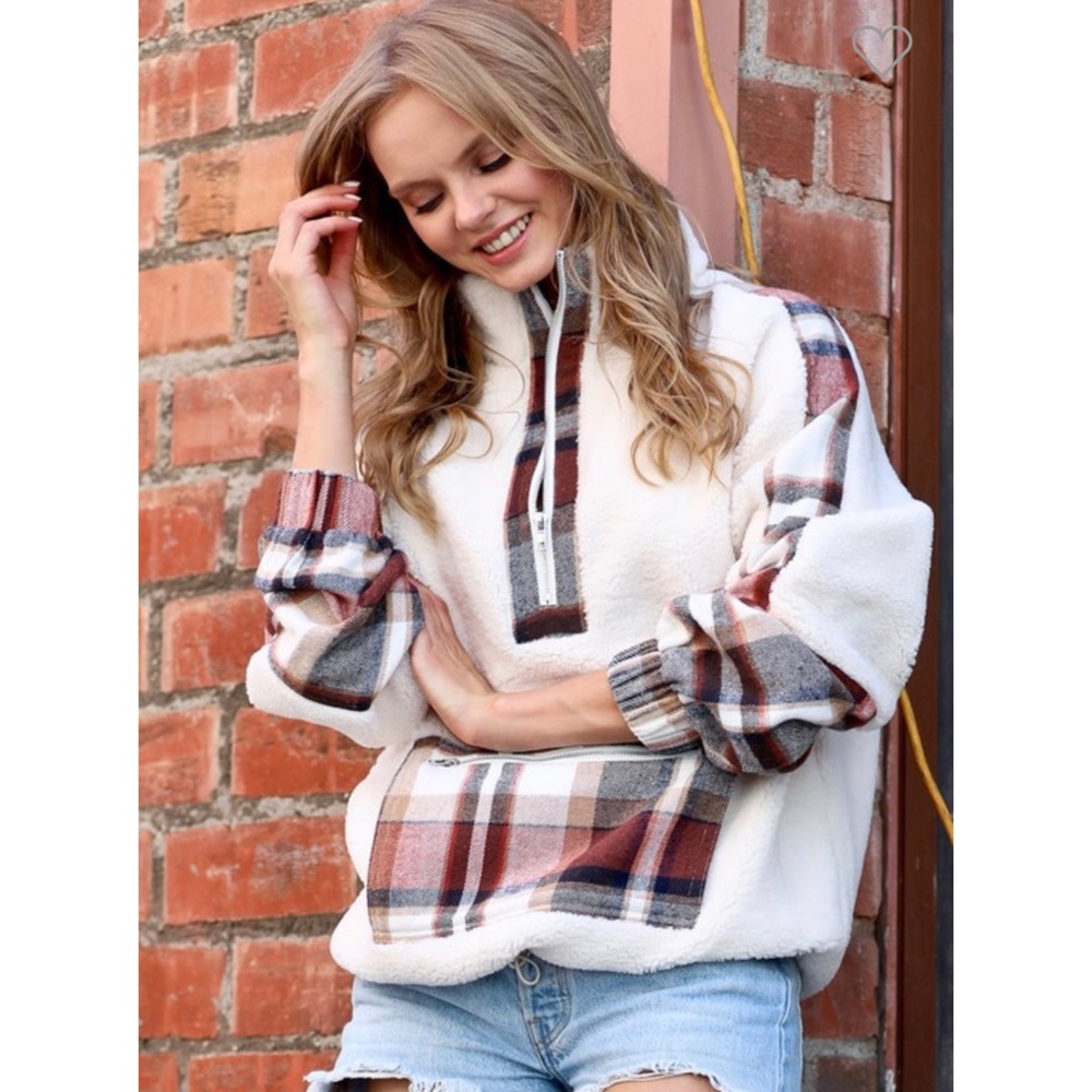 ON SALE! Ivory & Plaid Faux Fur Jacket - Picture 5 of 12